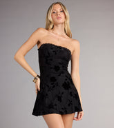 Midnight Bloom Strapless Velvet Mini Dress
